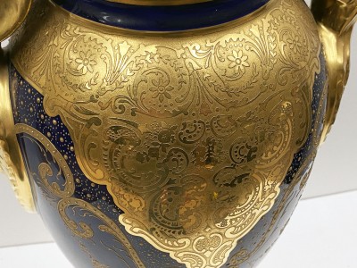 VASE Limoges XIX Bleu et or