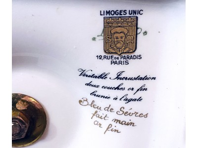 VASE Limoges Unic XIX Bleu et or