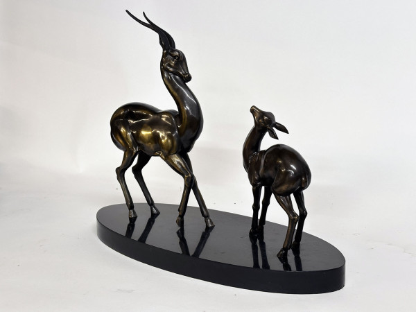 ART DECO Sculpture Antilopes en régule Platine cuivrée  Hifi vintage Paris
