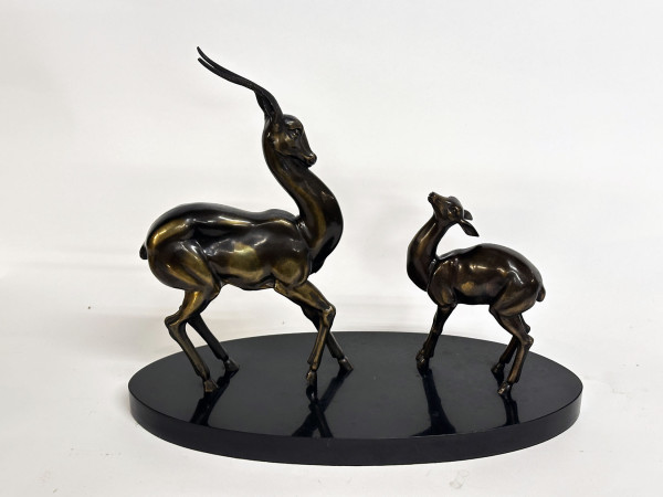 ART DECO Sculpture Antilopes en régule Platine cuivrée  Hifi vintage Paris