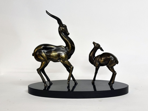 ART DECO Sculpture Antilopes en régule Platine cuivrée  Hifi vintage Paris