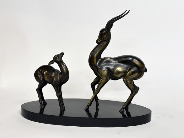 ART DECO Sculpture Antilopes en régule Platine cuivrée  Hifi vintage Paris