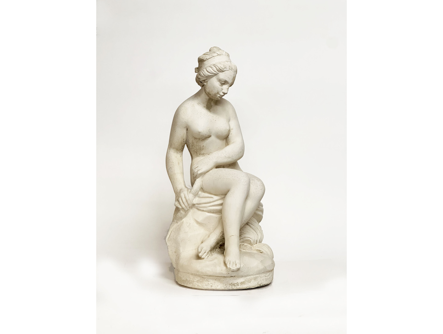 Lorenzo dal Torrine Statuette femme nue assise Pierre blanche  Hifi vintage Paris 