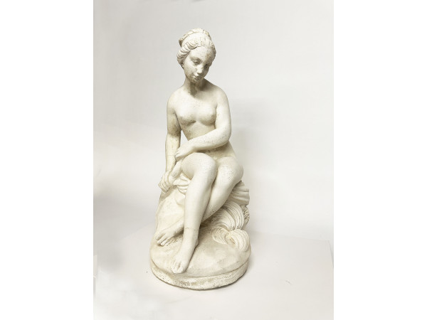 Lorenzo dal Torrine Statuette femme nue assise Pierre blanche  Hifi vintage Paris 