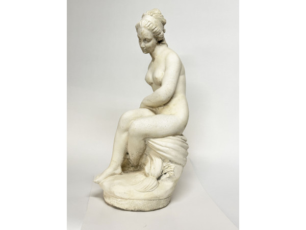 Lorenzo dal Torrine Statuette femme nue assise Pierre blanche  Hifi vintage Paris 