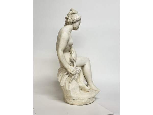 Lorenzo dal Torrine Statuette femme nue assise Pierre blanche  Hifi vintage Paris 