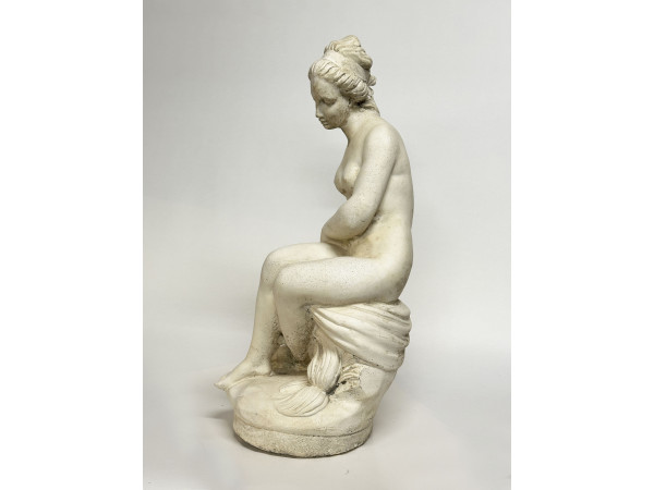 Lorenzo dal Torrine Statuette femme nue assise Pierre blanche  Hifi vintage Paris 
